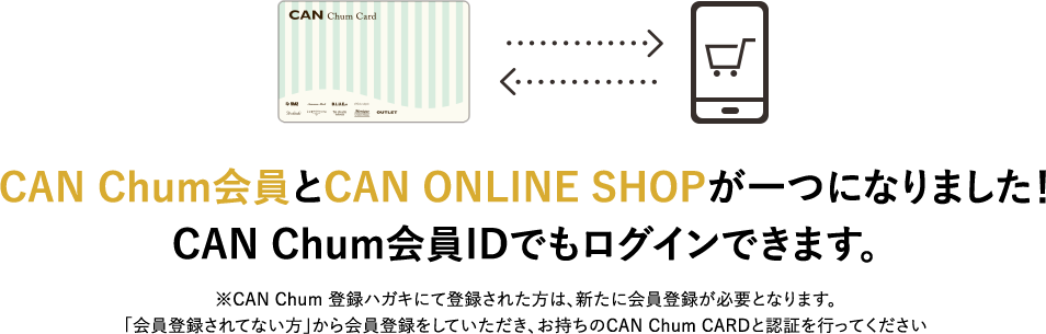 CAN Chum会員とCAN ONLINE SHOPが一つになりました！CAN Chum会員IDでもログインできます。