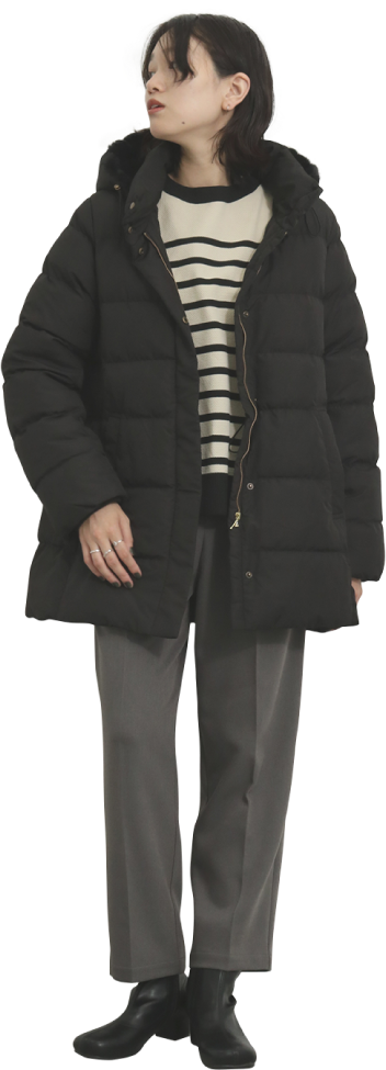 【Samansa Mos2 blue】 レディース　フード付きダウンコート Samansa Mos2 blue【STYLE UP PADDED COAT 冬の大人カジュアルを